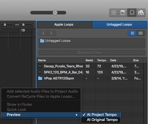 Logic Pro X Apple Untagged Loops tutorial preview tempo project